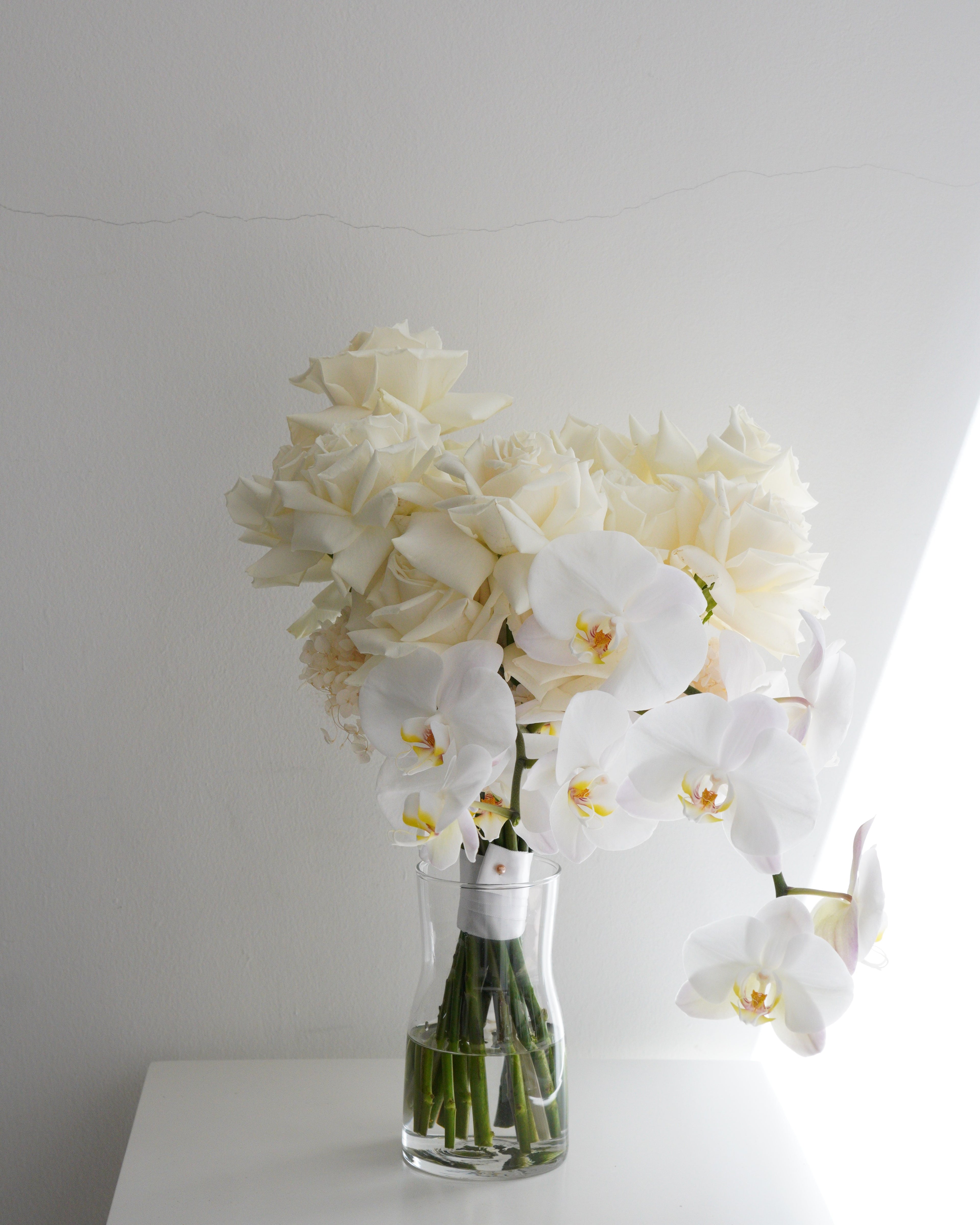 White Roses with Orchids Bridal Bouquet