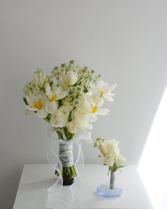 White Tulips and Roses Bouquet